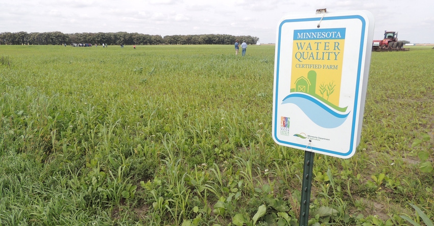 Minnesota Water Quality Certified Farm sign in field