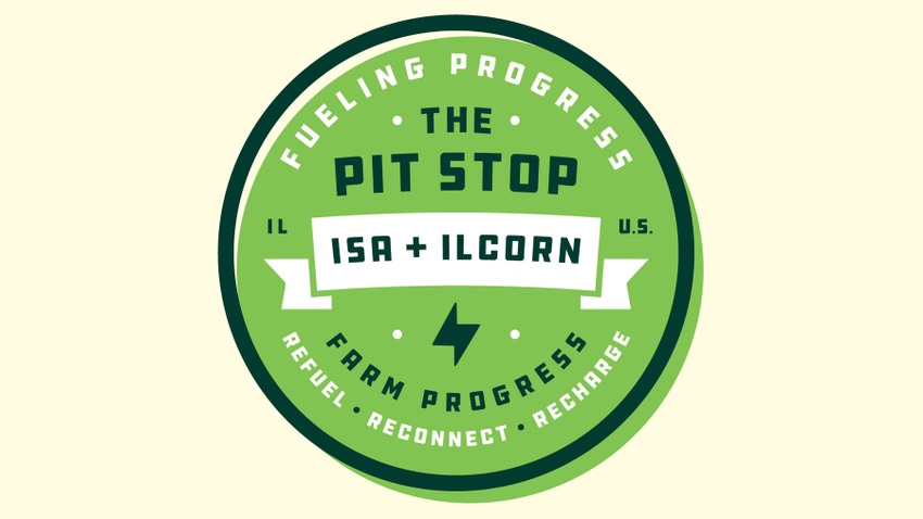 green and white logo for ISA and IL Corn booth at 2023 Farm Progress Show