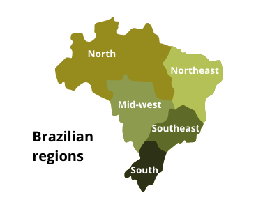 Map of Brazil with its regions highlighted