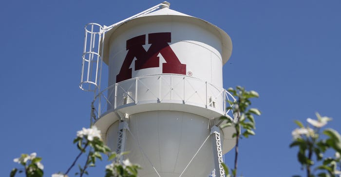 The big “M” on the University of Minnesota North Research and Outreach Center tower The big “M” on the University of Minnesota North Research and Outreach Center tower