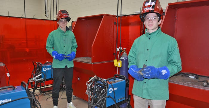 Redwood Valley High School sophomores Jahger Bill and Jordan Gibbs learn welding