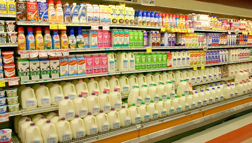 milk products in a store