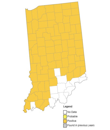 Indiana counties with tar spot