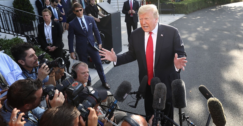 President Trump answers questions while departing the White House May 30, 2019.