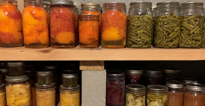 shelves of home-canned goods