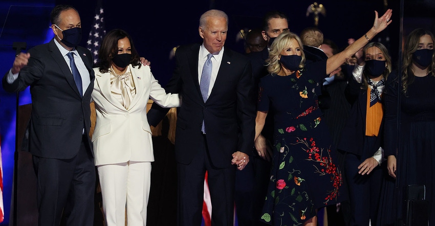 Kamala Harris and her spouse and Joe Biden and Jill Biden on stage