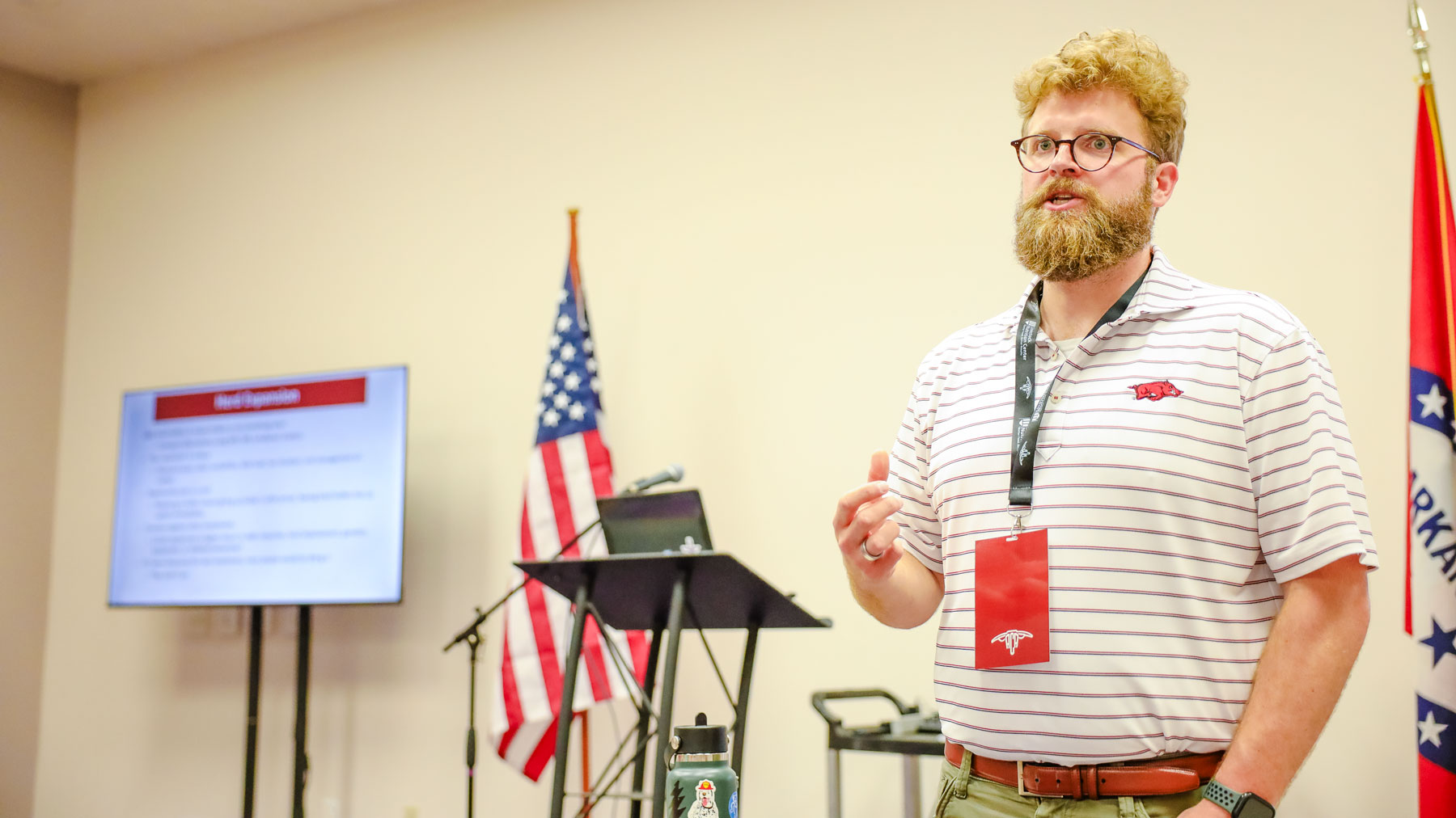 Raney Rapp - University of Arkansas Extension livestock economist James Mitchell addresses cattlemen at the Arkansas Cattlemen's Convention