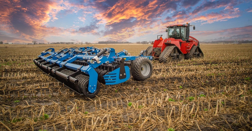 A tillage tractor system working in a field