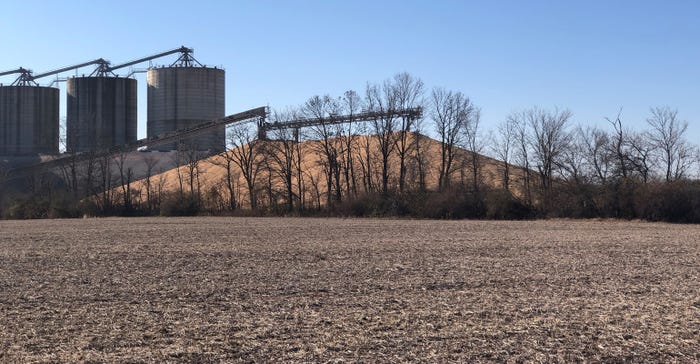 corn piled outside at Kokomo Grain