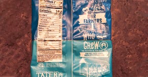 The backside of a potato chip bag with nutritional information