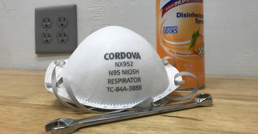 N95 respirator mask and Lysol spray