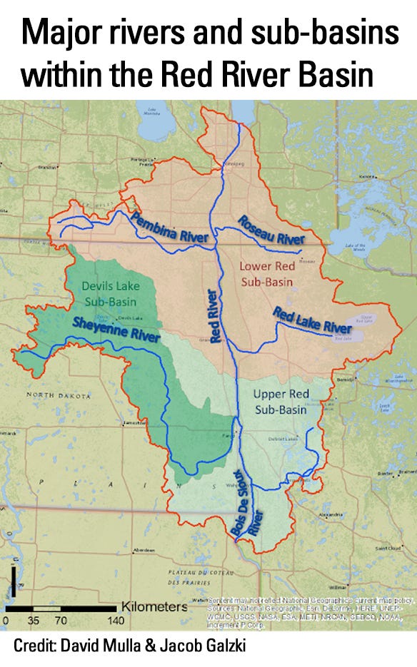 map Red River Valley major rivers and sub-basins