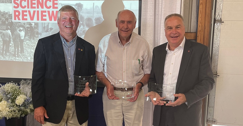 Ohio Farm Science Review Hall of Fame inductees Chuck Gamble, Bob Zachrich and Bill Phillips