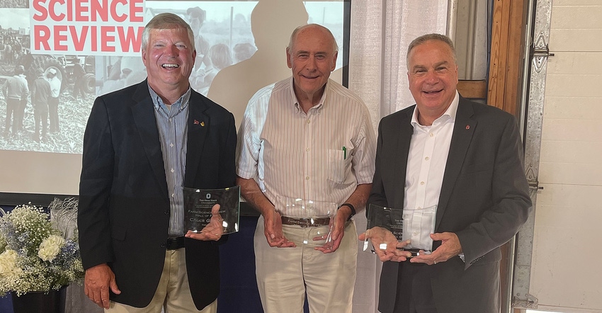 Ohio Farm Science Review Hall of Fame inductees Chuck Gamble, Bob Zachrich and Bill Phillips Ohio Farm Science Review Hall of Fame inductees Chuck Gamble, Bob Zachrich and Bill Phillips