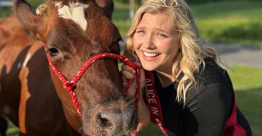 Taylor Schaefer with dairy cow Taylor Schaefer with dairy cow