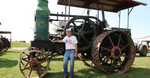 Robert Strieter of Ixonia, Wis  with his 1912 model F Rumley Oil Pull tractor