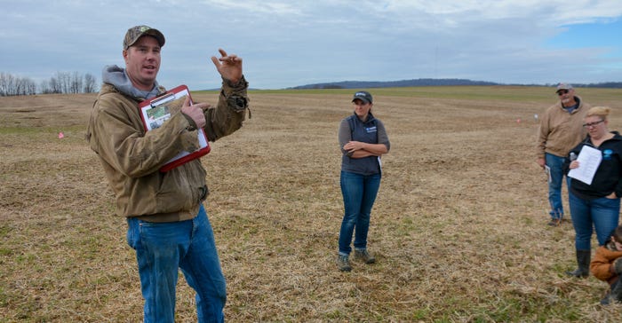 Andy Flinchbaugh discusses legume cover crops after double-crop soybeans from a demonstration plot