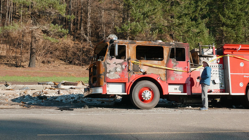 Burned fire truck