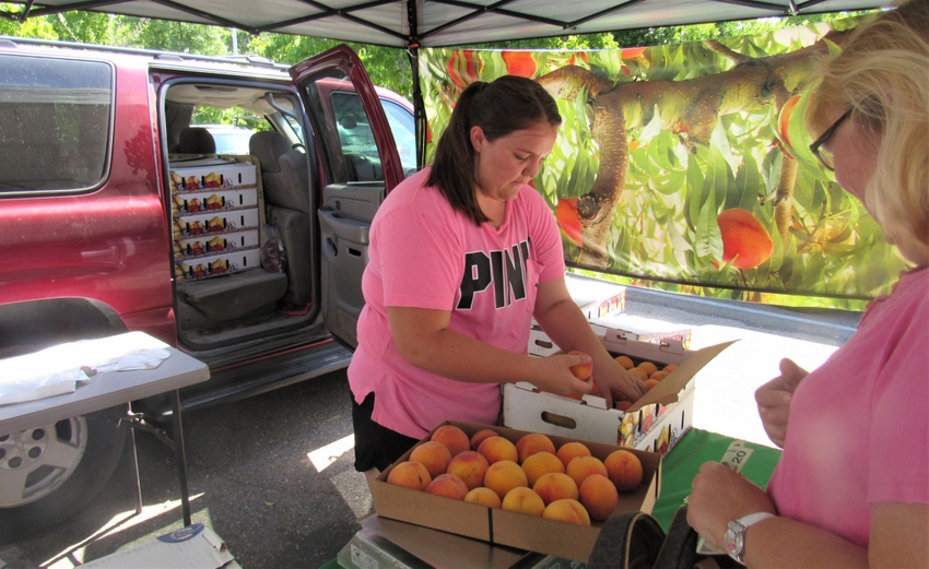 Stephanie Mills assorting peaches