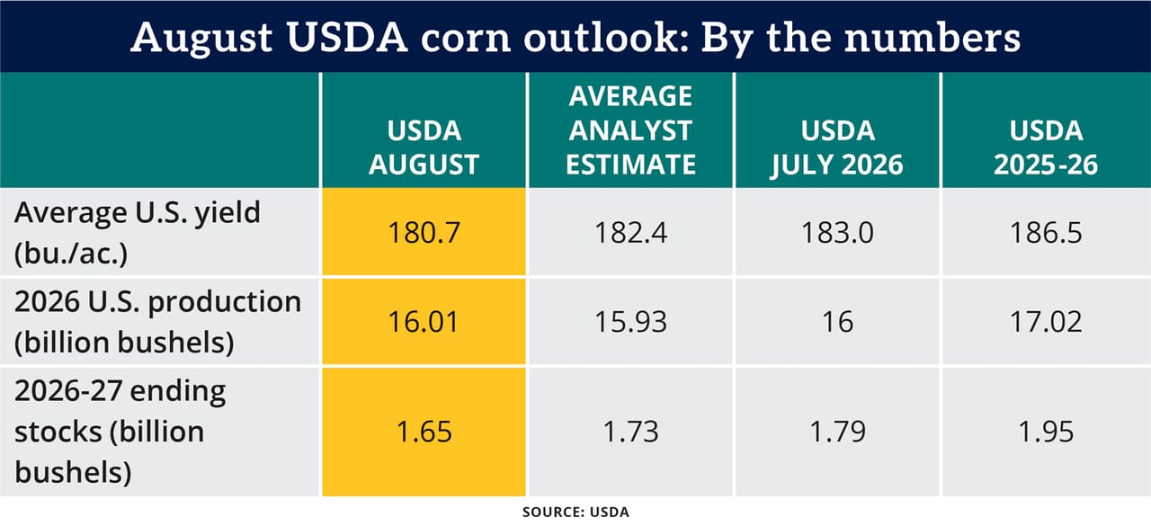 Table: August USDA corn outlook