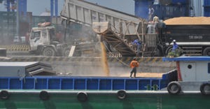 grain being put in a boat