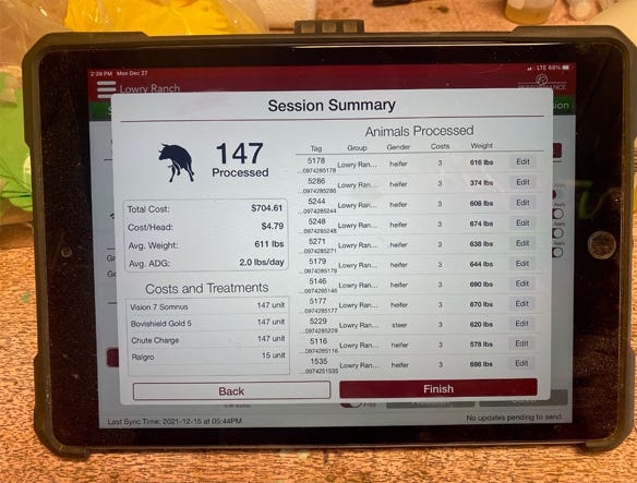 computer with detailed closeout information on the cattle 