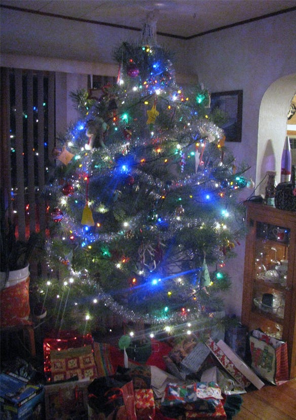 Lit up Christmas tree