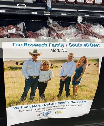 A local farm-raised beef sign in a grocery store in Bismarck 