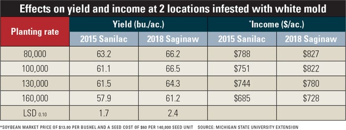 Effects on yield and income at two locations infested with white mold