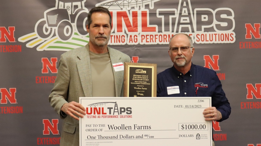 Shawn Woollen from Wilcox, Neb., who won the Highest Input Efficiency Use award in the sprinkler corn division, with Nebraska