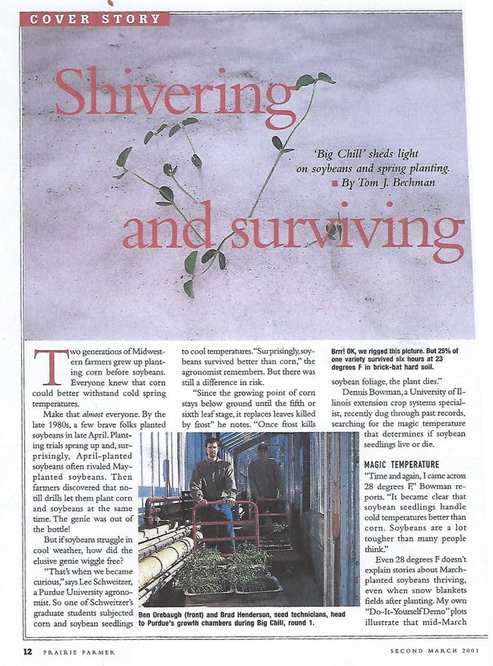 scan of Indiana Prairie Farmer article from March 2001