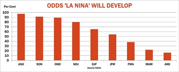 Odds La Nina will develop