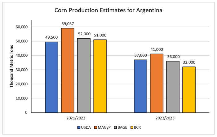 Corn production estimates for Argentina