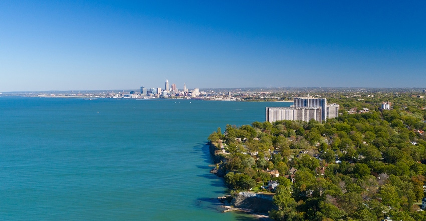 Cleveland coastline and lake erie