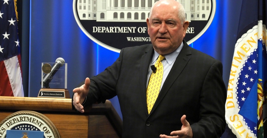 Secretary Sonny Perdue at podium Secretary Sonny Perdue at podium