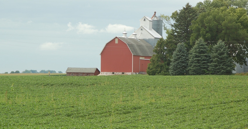 crops with red barn in background crops with red barn in background