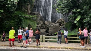 Spectators taking in a waterfall view
