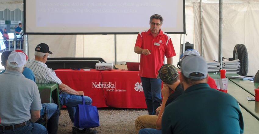 Nebraska Extension integrated weed management specialist, Stevan Knezevic, speaks with farmers during a prior session