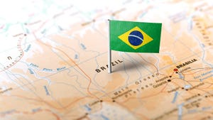 The flag of Brazil pinned on the map