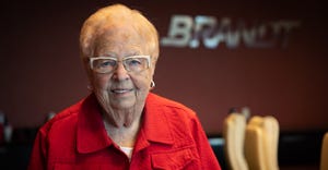 Evelyn Brandt Thomas stands in the Brandt Consolidated boardroom in Springfield, Ill. 