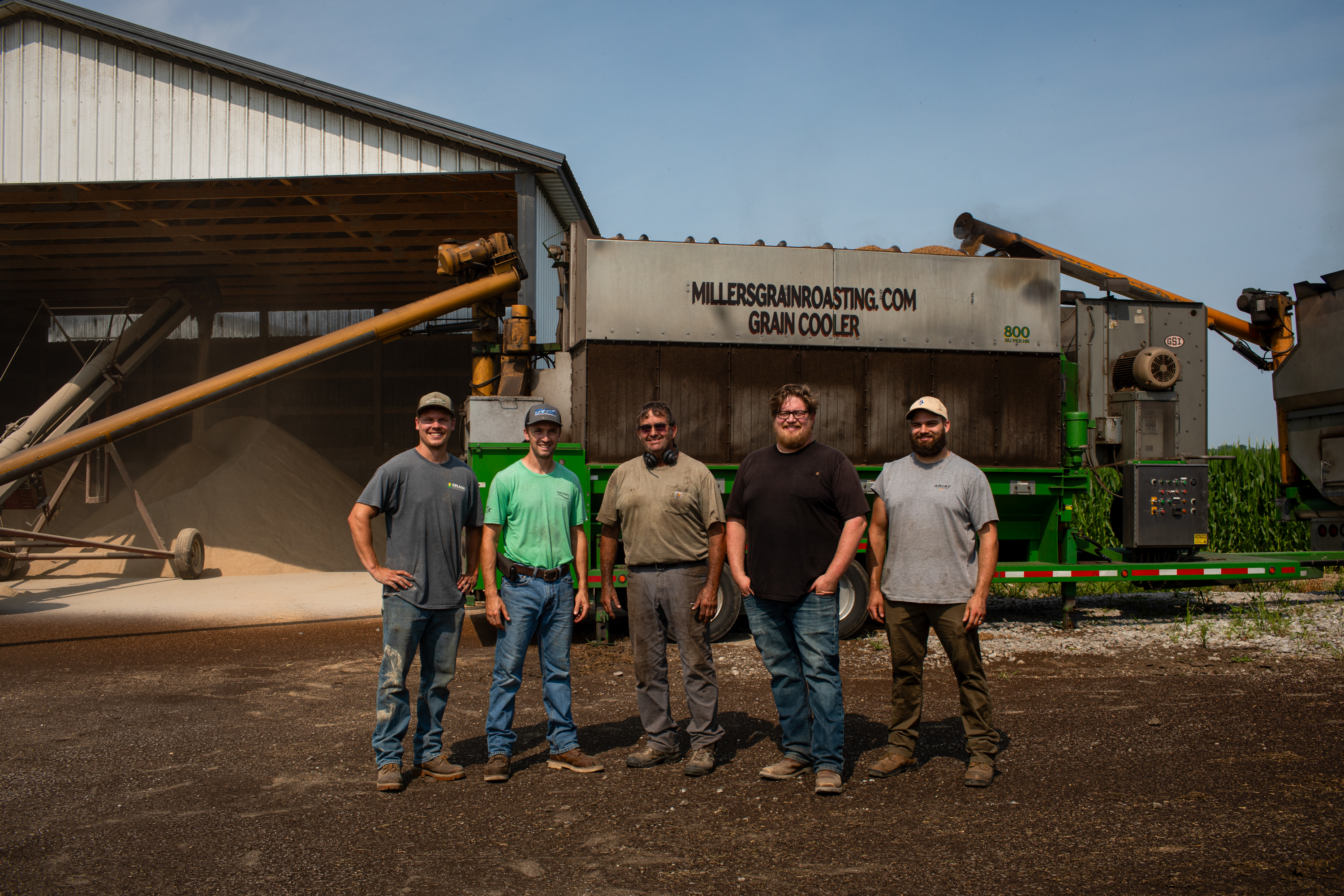 Farmers Mitch and Josh Perkins with the crew from Miller's Grain Roasting. 