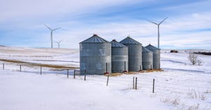 Grain bins and wind turbines