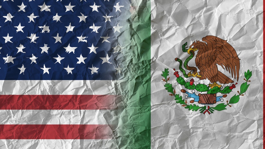 crumples U.S. and Mexico flag collage