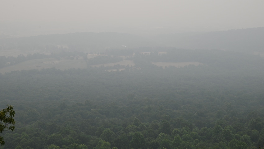 the smoke-filled view from Kimmel Lookout from the Canadian wildfires