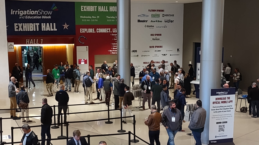Hundreds of irrigators and irrigation industry professionals wait for the exhibit hall doors to open at the annual Irrigation Show and Education Week