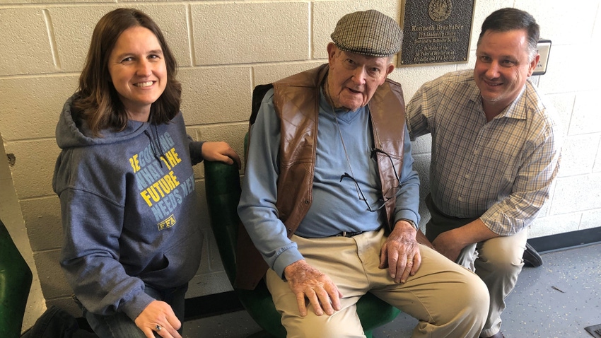 Ken Brashaber with Rushville FFA advisors Blair Orme and Holly Wagner