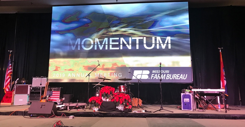 stage at Missouri Farm Bureau annual meeting has theme of momentum