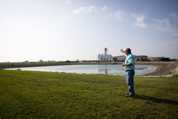 retention pond in field