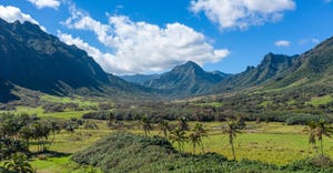 Mountians and cliffs in Oahu, Hawaii where Jurassic Park was filmed.