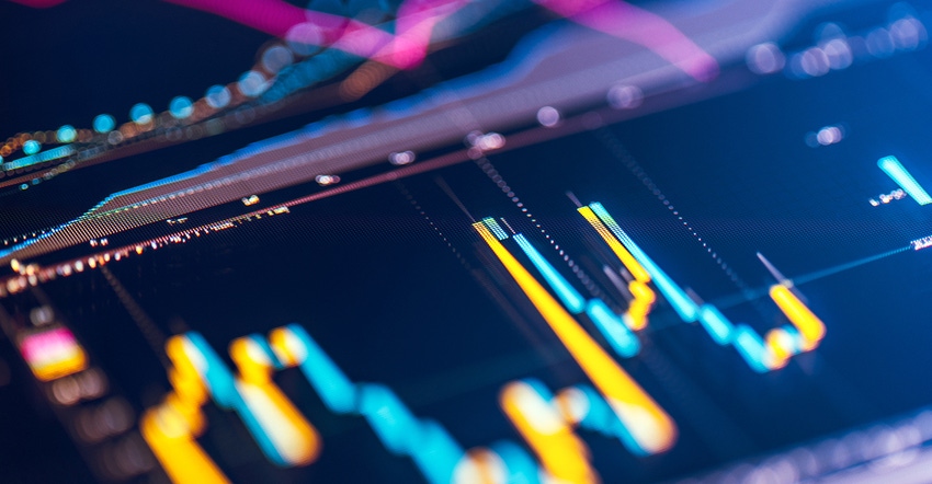 Close-up financial trading chart on digital LCD display